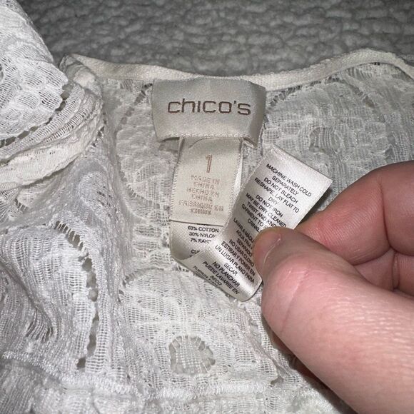 Chicos Linen Lace Panel Cardigan Asymmetrical White Size 1 (Medium) EUC - Picture 7 of 11